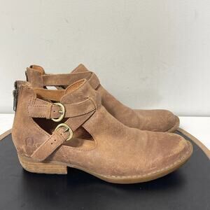 Born Kamilla Leather Bootie Strappy Zip Up Heels‎ Shoes Size 8M Brown Casual